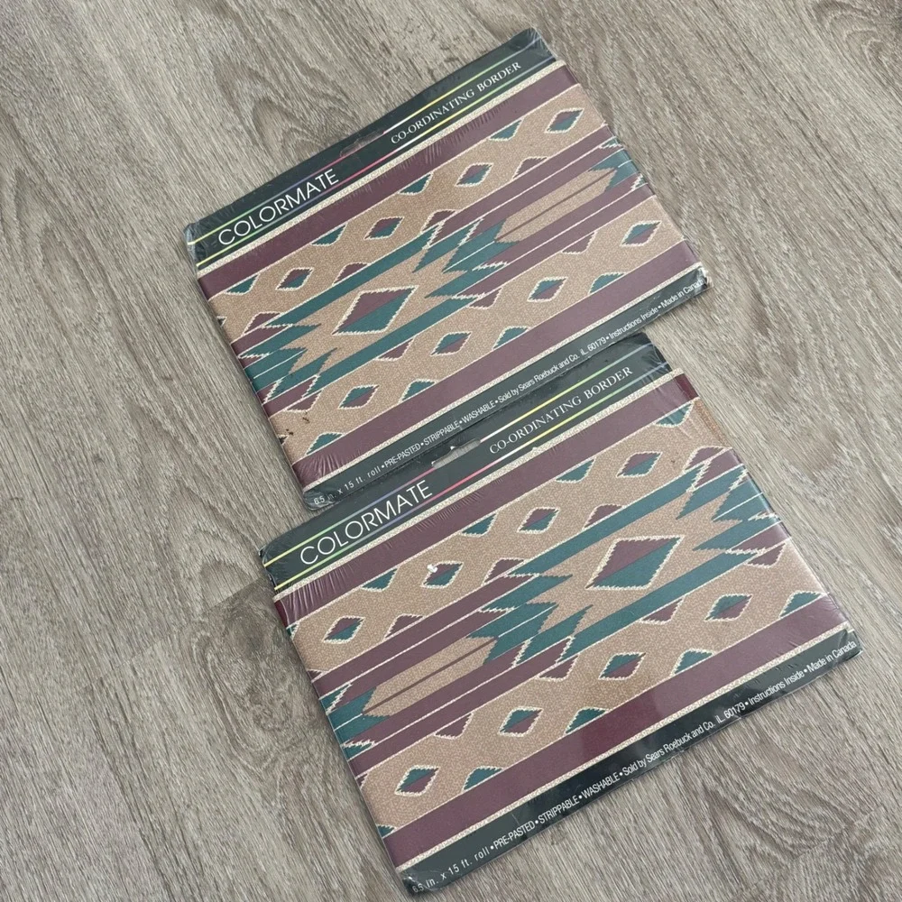 Vintage Colormate Southwestern Wallpaper Border 2 Rolls Teal Burgundy 1995 Sears